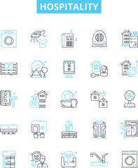Hospitality vector line icons set. hospitality, accommodation, service, reception, amenities, courtesy, hosting illustration outline concept symbols and signs