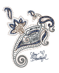 Fototapeta premium Fashion Graphics, Paisley Design, Print Design for Women's T-Shirts, Paisley Print Pattern, Print placement for Women's T-shirt. You can use silver leaf, rhinestone, sequins in your design