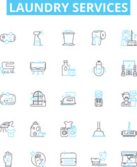 Laundry services vector line icons set. Laundry, Services, Washing, Ironing, Dry-cleaning, Cleaning, Pick-up illustration outline concept symbols and signs