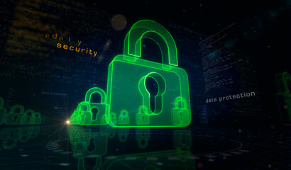 Cyber security and digital computer protection symbol digital concept 3d illustration