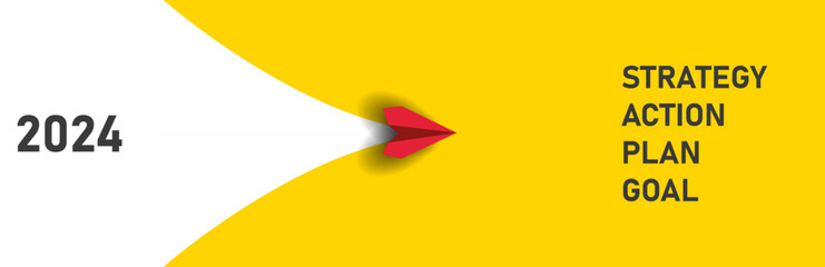 Obraz premium Red airplane going towards goal, plan, action,strategy. 2024 year plan idea concept. business creativity new idea discovery innovation technology. 
