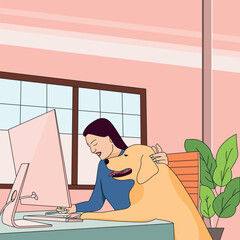Women working at home flat vector illustration