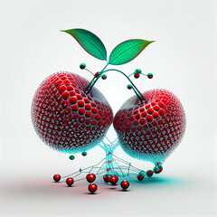 Generative A I two digital geometrical cherry berries on white background.