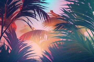 Abstract summer tropical palm tree background. Generative AI