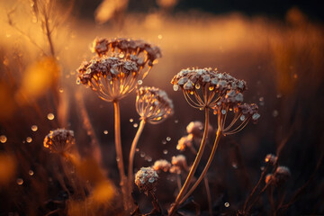 dry flowers at sunset. Generative AI