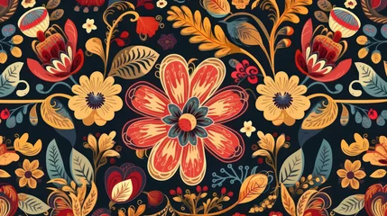 Zelfklevend Fotobehang seamless floral pattern for fabric in folk style . generative AI © Roman
