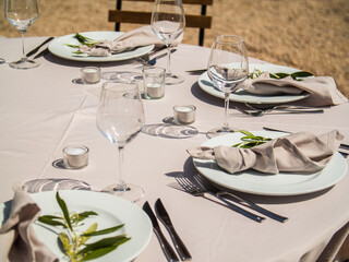 Luxury elegant wedding reception table arrangement and floral centerpiece - wedding banquet and event outdoor