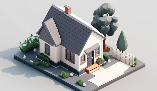 Isometric view of a family house with garden. Generative AI