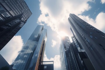 Obraz na płótnie Canvas modern high-rise buildings against the sky. 3d illustration on the theme of business success and technology. Generative AI