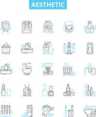 Aesthetic vector line icons set. Beautiful, Pretty, Elegant, Artistic, Attractive, Fashionable, Chic illustration outline concept symbols and signs