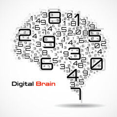 Digital brain with numbers. Artificial intelligence concept. Technology brain