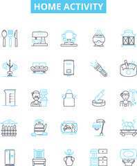 Home activity vector line icons set. Cleaning, Cooking, DIY, Gardening, Painting, Gaming, Exercising illustration outline concept symbols and signs
