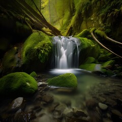 hidden waterfall deep in forest