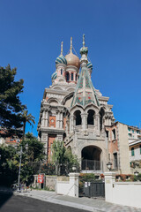 Fototapeta na wymiar Sanremo, Italy - 25.03.2023: facade of the Russian Orthodox Church in Sanremo