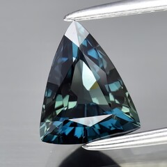 Natural gemstone blue sapphire on gray background