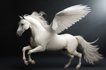 Naklejka na ściany i meble White Pegasus on White - Pegasus is a legendary divine winged stallion and is the best known creature of Greek mythology. Generative AI
