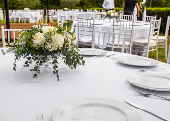 Luxury elegant wedding reception table arrangement and floral centerpiece - wedding banquet and...