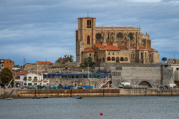 Exposure view of the seaport of Castro Urdiales, namely its Gothic-style parish church and Castle...