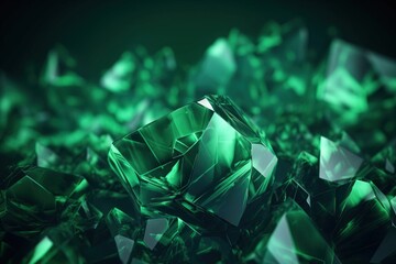  a group of shiny green crystals on a black background with a green glow in the middle of the image and a black background with a green glow in the middle.  generative ai