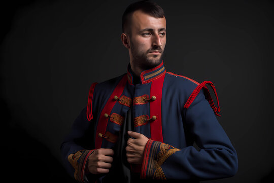 Zouave Jacket - A military-style jacket that originated in North Africa.  Made of wool and features braiding and embroidery (Generative AI)