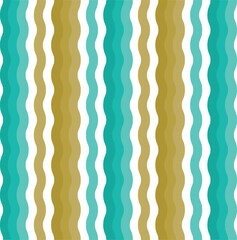 Wavy Line Turquoise and Golden Vector Pattern Vector Background