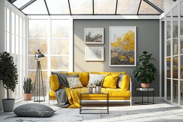 Slate Grey and Yellow Sunroom