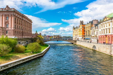 Canal in Stockholm near Parliament House (Riksdag), Sweden