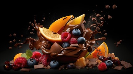 Chocolate dessert combined with fruits. Generative AI