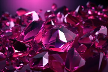  a bunch of pink diamonds that are all over the place in the picture and in the background is a purple background with a black border.  generative ai