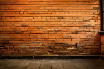  a red brick wall with a window and a tiled floor in front of a brick wall with a window and a brick floor in front of it.  generative ai