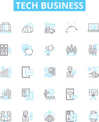 Tech business vector line icons set. Tech, Business, Software, Applications, Solutions, Cloud, Networking illustration outline concept symbols and signs