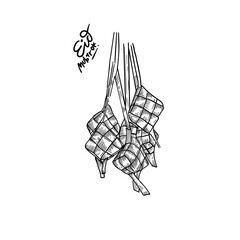  eid day with ketupat vector line art