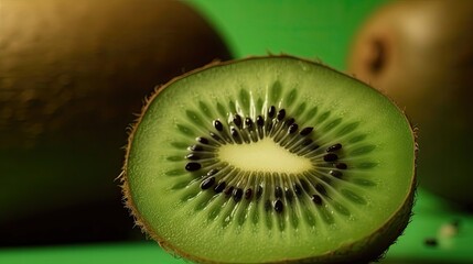 Kiwi composition on green background. Generative AI
