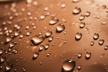 Fototapeta na wymiar a close up of water droplets on a brown surface with a brown background and a black border around the drops of water on the surface. generative ai