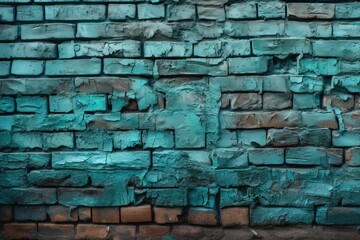  a brick wall with a green pattered paint on the top of it and a red stop sign on the bottom of the brick wall.  generative ai