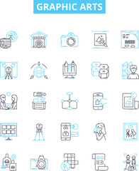 Fototapeta na wymiar Graphic arts vector line icons set. Graphics, Art, Visuals, Illustrations, Drawings, Images, Posters illustration outline concept symbols and signs