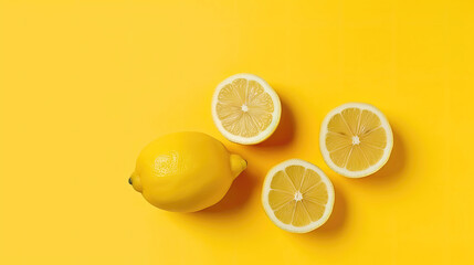 Lemon composition on yellow background. Generative AI