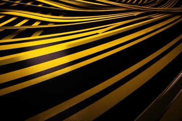  a black and yellow striped wall with a light shining on it.  generative ai