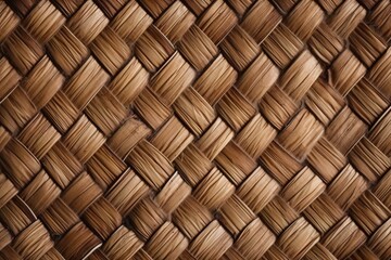 Fototapety   a close up view of a woven bamboo mat with a brown background.  generative ai
