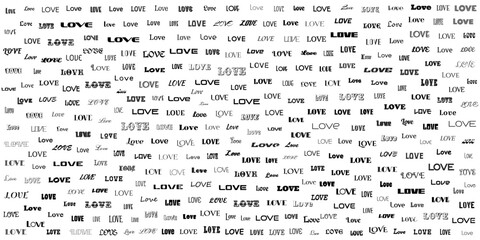 Love words decorative illustration. Vector black and white background with typography design.