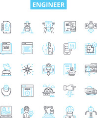 Engineer vector line icons set. Engineer, Technical, Mechanical, Structural, Electrical, Design, Civil illustration outline concept symbols and signs