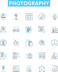 Fototapeta premium Photography vector line icons set. Photographer, Shutter, Aperture, Camera, Capture, Photo, Canon illustration outline concept symbols and signs