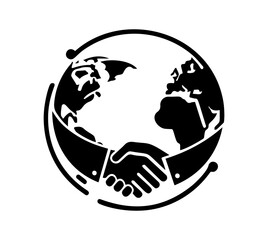 Handshake and Globe vector icon. Global Citizenship logo. Global collaboration icon. International partnership.