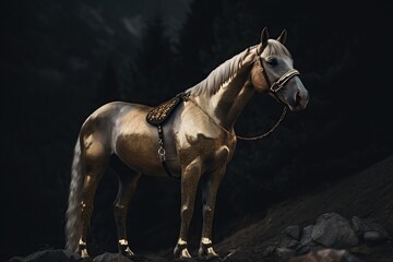 Obraz na płótnie Canvas Black and gold figure of a horse made with generative AI
