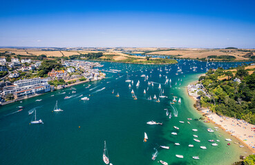 Aerial view of SALCOMBE and Kingsbridge Estuary from a drone, South Hams, Devon, England