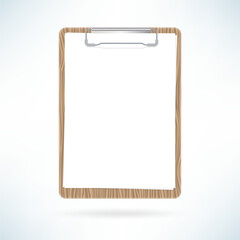 Clipboard with paper sheets in realistic style. Vector illustrat