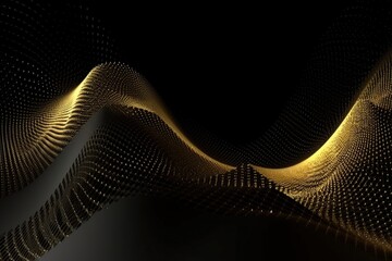 Data technology abstract futuristic illustration . Low poly shape with connecting dots and lines on dark background black gold made with generative AI