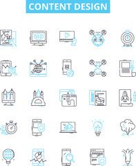 Content design vector line icons set. Content, Design, Layout, Structuring, Writing, Formatting, Arranging illustration outline concept symbols and signs