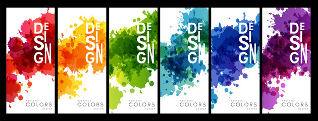 Colorful artistic banners with paint texture. Rainbow colored background collection.