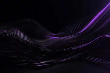 Fototapeten Network technology background Futuristic tech black background and purple waves Low poly 3d wire illustration made with generative AI © Виталий Бут
